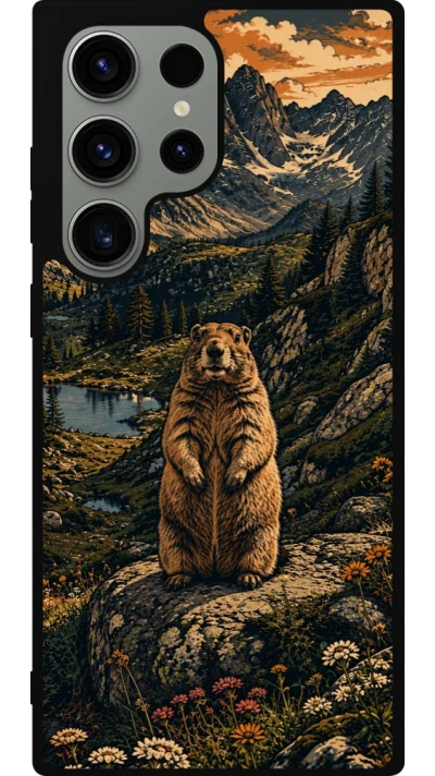 Coque Samsung Galaxy S23 Ultra - Silicone rigide noir Linocut Marmotte