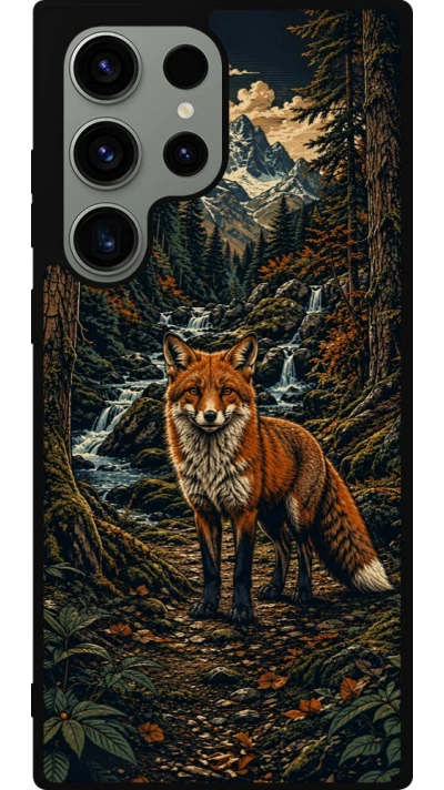 Coque Samsung Galaxy S23 Ultra - Silicone rigide noir Linocut Renard