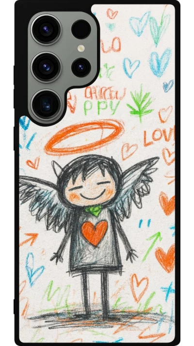 Coque Samsung Galaxy S23 Ultra - Silicone rigide noir Little Angel Sketch Love