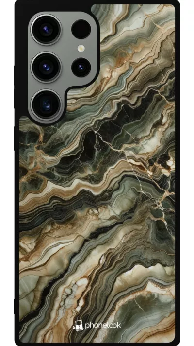 Coque Samsung Galaxy S23 Ultra - Silicone rigide noir Marbre Olive