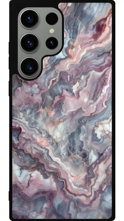 Coque Samsung Galaxy S23 Ultra - Silicone rigide noir Marbre violette argentée