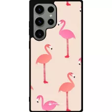 Samsung Galaxy S23 Ultra Case Hülle - Silikon schwarz Pink Flamingos Pattern