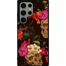 Samsung Galaxy S23 Ultra Case Hülle - Silikon schwarz Skulls and flowers