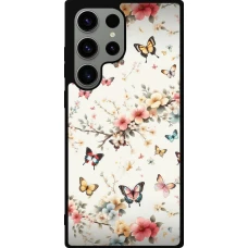 Coque Samsung Galaxy S23 Ultra - Silicone rigide noir Spring 25 Papillons Légers
