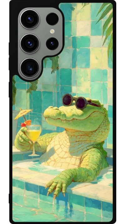 Coque Samsung Galaxy S23 Ultra - Silicone rigide noir Crocodile in the swimming pool Summer 2026
