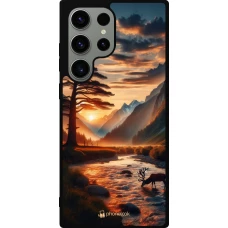 Samsung Galaxy S23 Ultra Case Hülle - Silikon schwarz Tal Sonnenuntergang Hirsch Baum