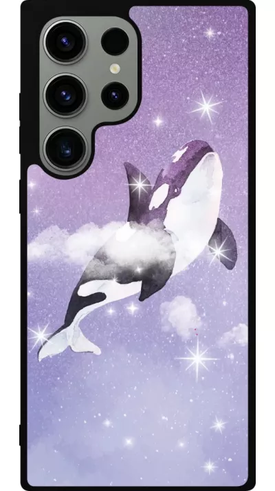 Coque Samsung Galaxy S23 Ultra - Silicone rigide noir Whale in sparking stars