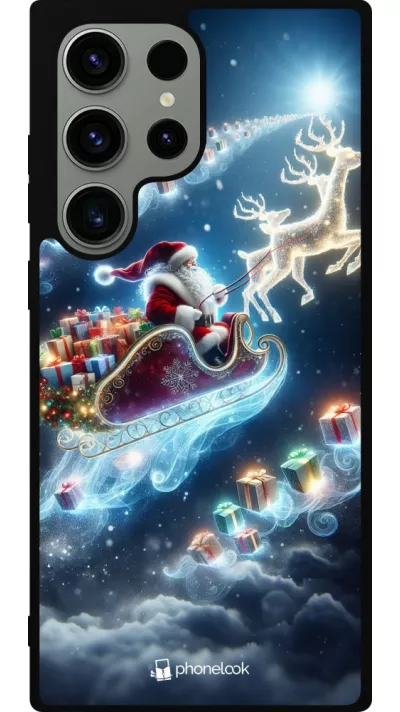 Coque Samsung Galaxy S23 Ultra - Silicone rigide noir Noël 2023 Père Noël enchanté