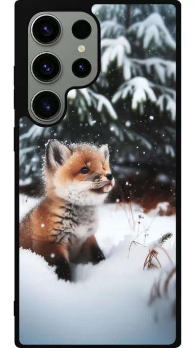 Coque Samsung Galaxy S23 Ultra - Silicone rigide noir Noël 2023 Renardeau sapin