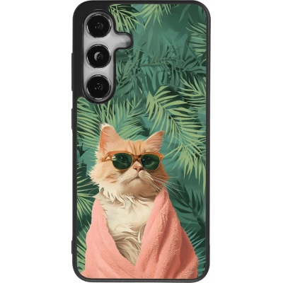 Samsung Galaxy S24 Case Hülle - Silikon schwarz Cat Summer Palms