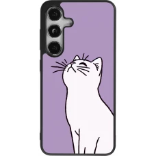 Coque Samsung Galaxy S24 - Silicone rigide noir Chat sur fond violet