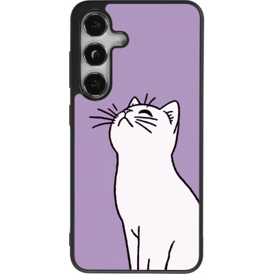 Coque Samsung Galaxy S24 - Silicone rigide noir Chat sur fond violet