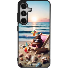 Samsung Galaxy S24 Case Hülle - Silikon schwarz Kackhaufen Emoji auf Liegestuhl
