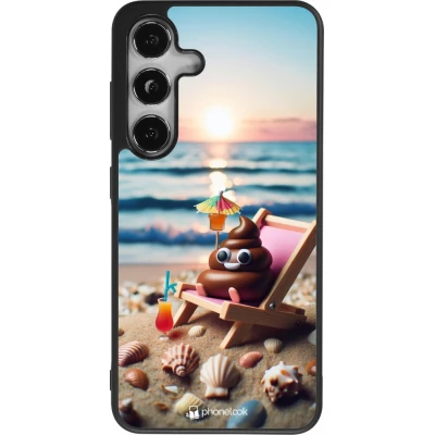 Coque Samsung Galaxy S24 - Silicone rigide noir Emoji caca sur chaise longue