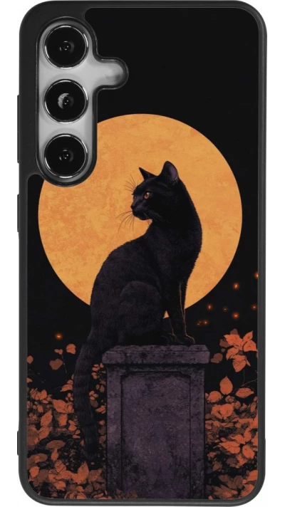 Coque Samsung Galaxy S24 - Silicone rigide noir Halloween 2026 Cat Art Nouveau
