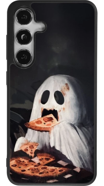 Coque Samsung Galaxy S24 - Silicone rigide noir Halloween 2026 Ghost eating pizza