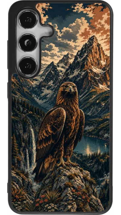 Coque Samsung Galaxy S24 - Silicone rigide noir Linocut Aigle Royal