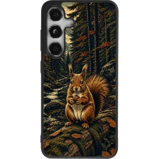 Samsung Galaxy S24 Case Hülle - Silikon schwarz Linocut Eichhörnchen