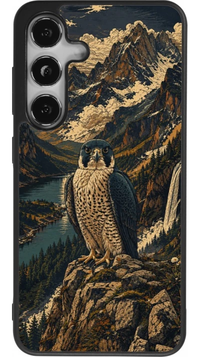 Coque Samsung Galaxy S24 - Silicone rigide noir Linocut Faucun pèlerin