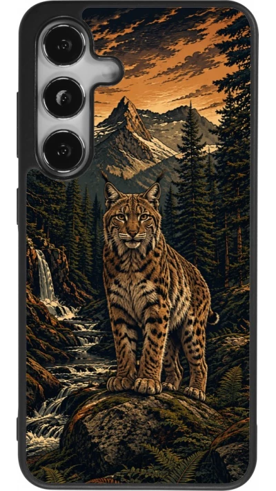 Coque Samsung Galaxy S24 - Silicone rigide noir Linocut Lynx