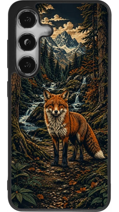 Coque Samsung Galaxy S24 - Silicone rigide noir Linocut Renard