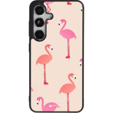 Samsung Galaxy S24 Case Hülle - Silikon schwarz Pink Flamingos Pattern