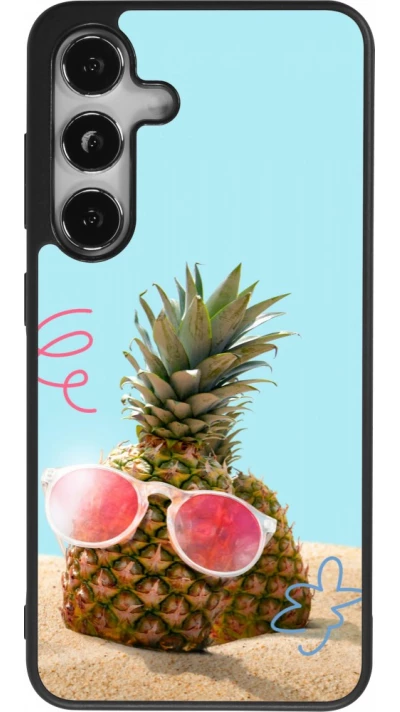 Coque Samsung Galaxy S24 - Silicone rigide noir Pineapple with glasses Summer 2026