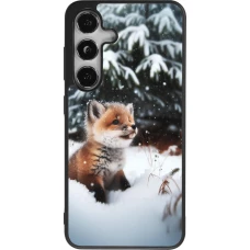 Coque Samsung Galaxy S24 - Silicone rigide noir Noël 2023 Renardeau sapin
