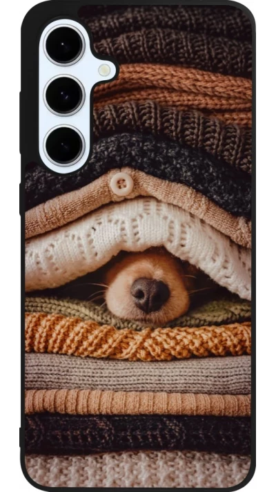 Coque Samsung Galaxy S24 FE - Silicone rigide noir Autumn 26 Dog under the covers
