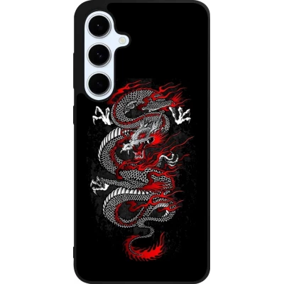 Coque Samsung Galaxy S24 FE - Silicone rigide noir Japanese style Dragon Tattoo Red Black