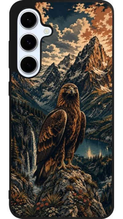 Coque Samsung Galaxy S24 FE - Silicone rigide noir Linocut Aigle Royal