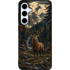 Coque Samsung Galaxy S24 FE - Silicone rigide noir Linocut Cerf