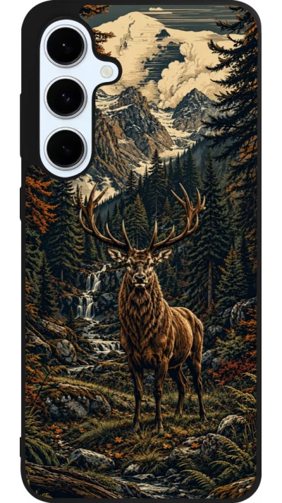 Coque Samsung Galaxy S24 FE - Silicone rigide noir Linocut Cerf