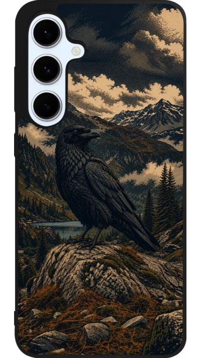 Coque Samsung Galaxy S24 FE - Silicone rigide noir Linocut Grand Corbeau