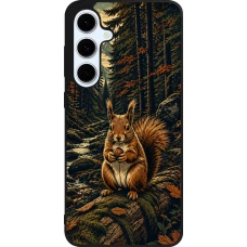Samsung Galaxy S24 FE Case Hülle - Silikon schwarz Linocut Eichhörnchen
