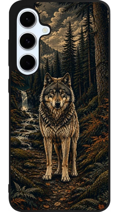 Coque Samsung Galaxy S24 FE - Silicone rigide noir Linocut Loup