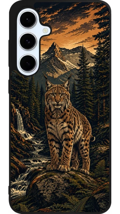 Coque Samsung Galaxy S24 FE - Silicone rigide noir Linocut Lynx