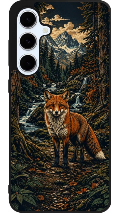 Coque Samsung Galaxy S24 FE - Silicone rigide noir Linocut Renard