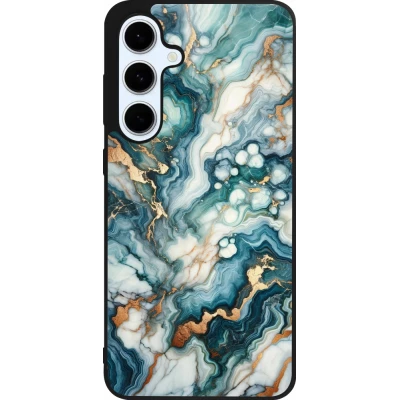 Coque Samsung Galaxy S24 FE - Silicone rigide noir Marbre Vert Bleu Doré