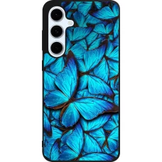 Coque Samsung Galaxy S24 FE - Silicone rigide noir Papillon bleu
