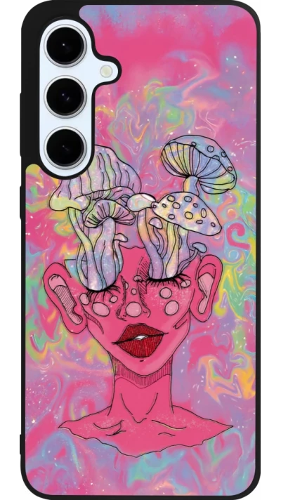 Samsung Galaxy S24 FE Case Hülle - Silikon schwarz Psychedelic pink mushroom