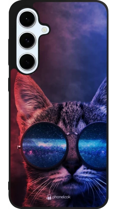 Samsung Galaxy S24 FE Case Hülle - Silikon schwarz Red Blue Cat Glasses