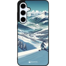 Coque Samsung Galaxy S24 FE - Silicone rigide noir Snowboarder Montagne