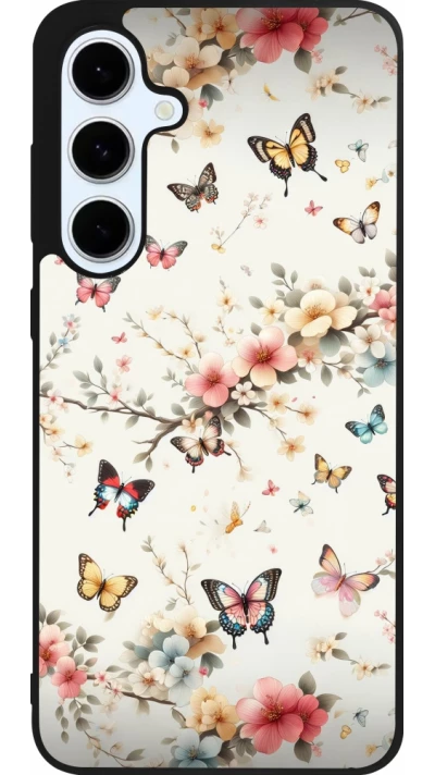 Coque Samsung Galaxy S24 FE - Silicone rigide noir Spring 25 Papillons Légers