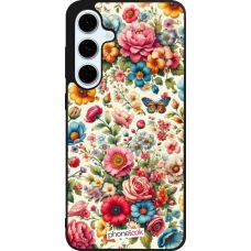 Coque Samsung Galaxy S24 FE - Silicone rigide noir Spring 25 printemps fleuri