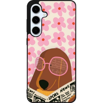 Coque Samsung Galaxy S24 FE - Silicone rigide noir Dog with newspaper Spring 2026