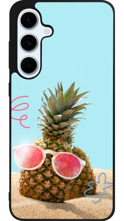 Coque Samsung Galaxy S24 FE - Silicone rigide noir Pineapple with glasses Summer 2026