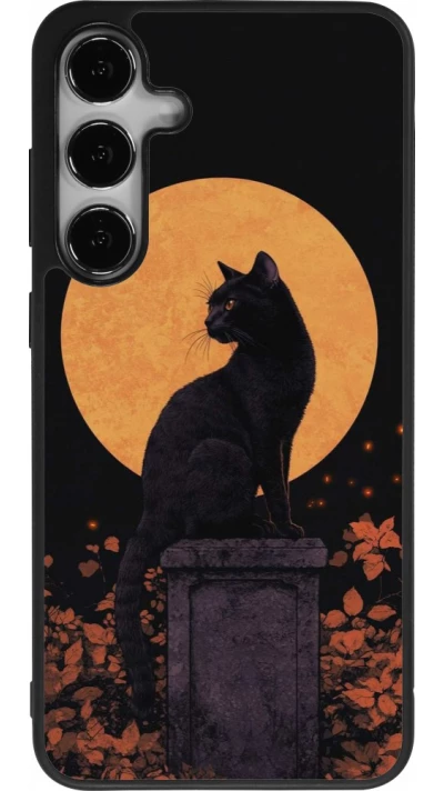 Coque Samsung Galaxy S24+ - Silicone rigide noir Halloween 2026 Cat Art Nouveau