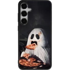 Coque Samsung Galaxy S24+ - Silicone rigide noir Halloween 2026 Ghost eating pizza