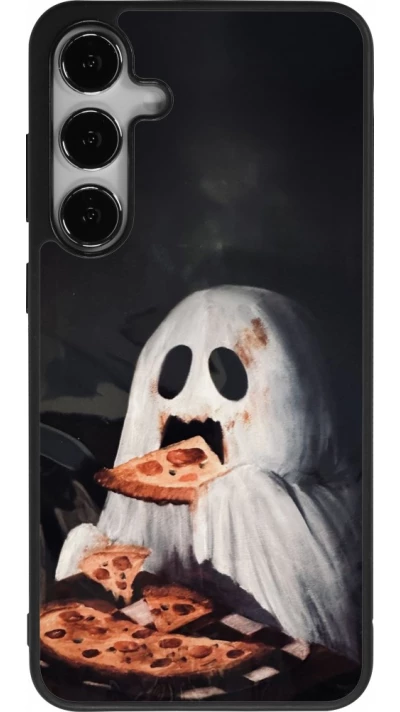 Coque Samsung Galaxy S24+ - Silicone rigide noir Halloween 2026 Ghost eating pizza